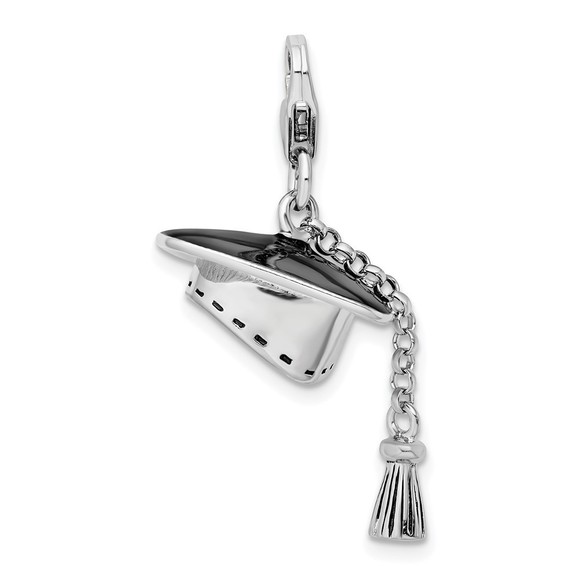 925 Silver 3-D Moveable Graduation Cap & Tassel Bracelet Charm Lobster Clasp - Picture 1 of 3